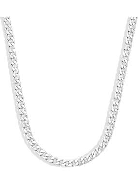 Unisex Silver 7mm Flat Curb Chain Necklace Plated Chunky Link Jewelry
